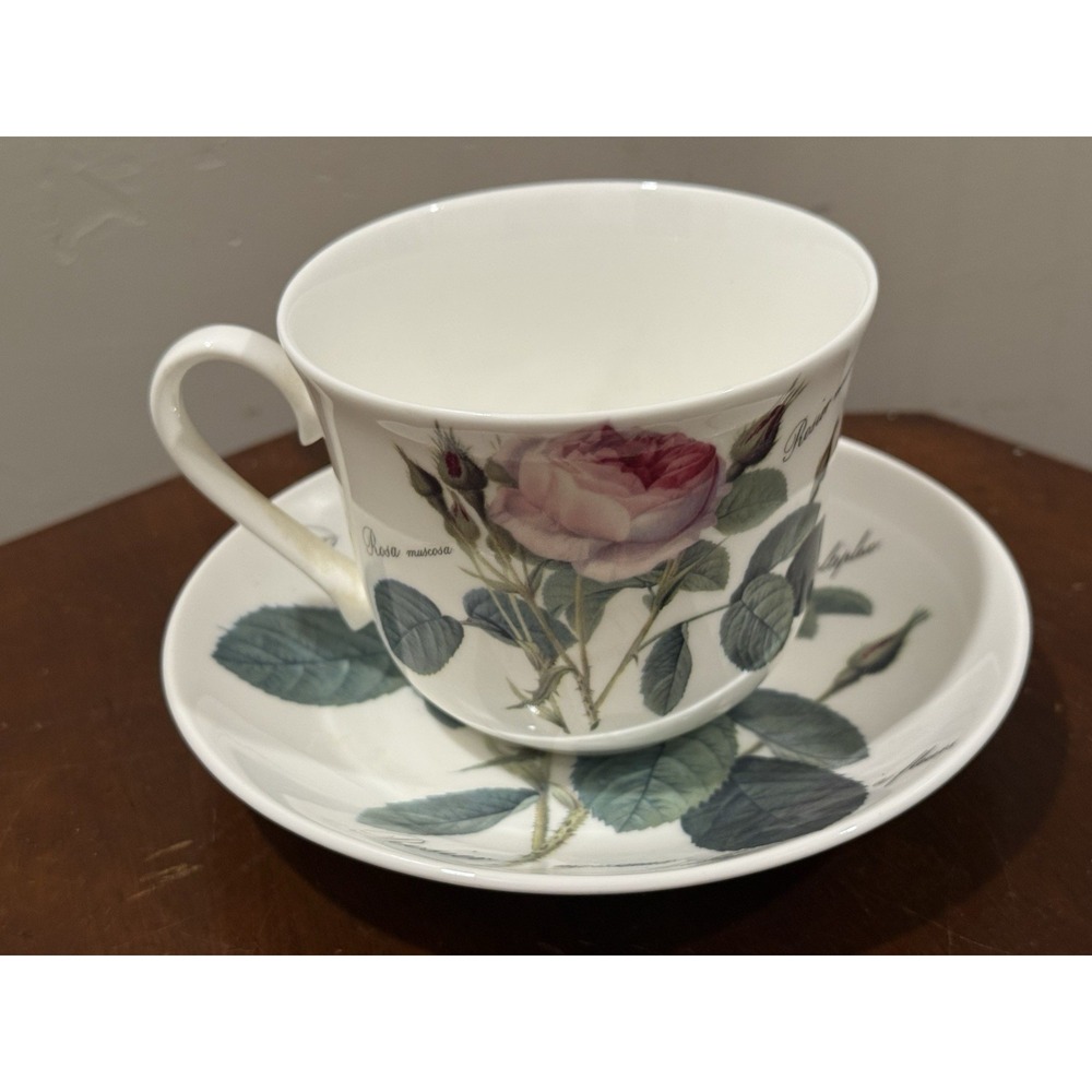 Roy Kirkham English Rose Teacup Saucer Set 1992 Fine Bone China England Vintage